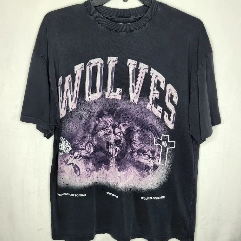 Darc Sport Wolves Club Oversized Distressed T Shirt Size Medium‎